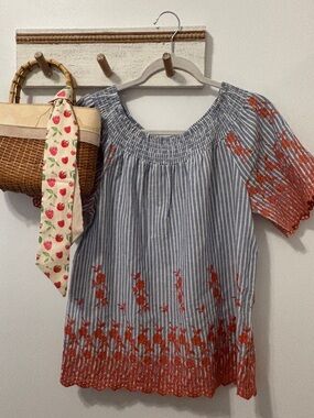 Fever Striped Embroidered Blouse